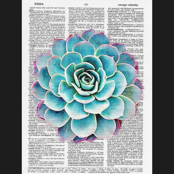 Handmade Other - Succulent Blossom Vintage Dictionary Art Print